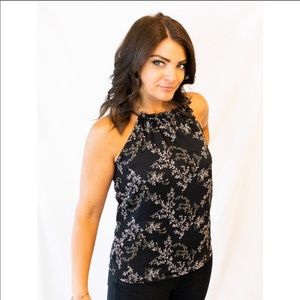 New Top, Floral, Black Halter, Summer, Sexy, Smooth, Silky, Tied Shoulder Straps